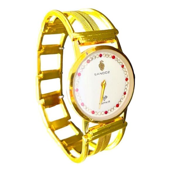 Rare Vintage Watch Sandoz Saphir HC 6026 Gold Plated Sapphire Crystal Watch EUC - Picture 2 of 9